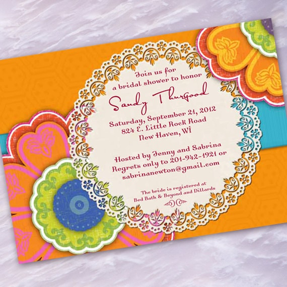 bridal shower invitations, tangerine bridal shower invitations, hot pink bridal shower invitations, tangerine baby shower invitations, IN181