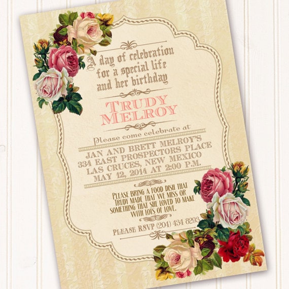 Victorian Celebration of Life invitation, classic Victorian invitation, Victorian family party, Victorian birthday, rose tea party, IN326