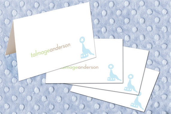 thank you cards, personalized thank you cards, baby shower thank you cards, new baby thank you cards, seal and ball notecards
