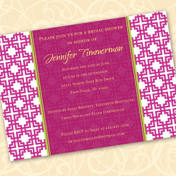 bridal shower invitations, hot pink bridal shower invitations, fuchsia bachelorette party invitations, wedding shower invitations, IN191
