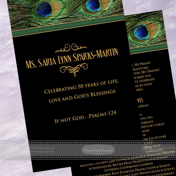 program covers, peacock program covers, 50th birthday party program, wedding program cover, birthday party program, wedding package, IN605