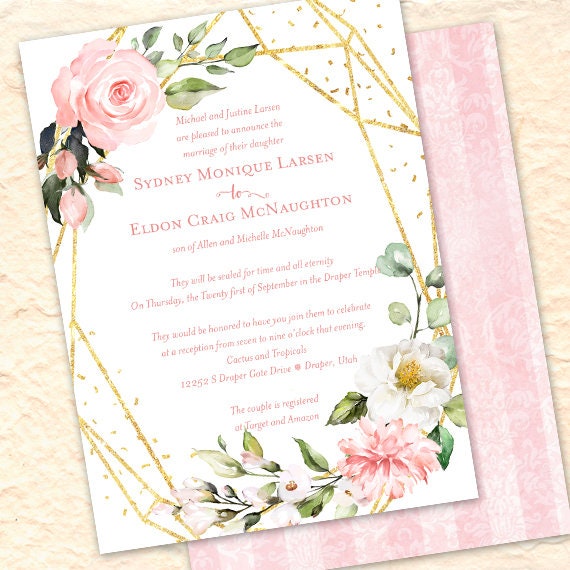 wedding invitations, rose gold wedding, blush rose wedding invitations, blush pink rose wedding invitations, geometric invitations, IN698