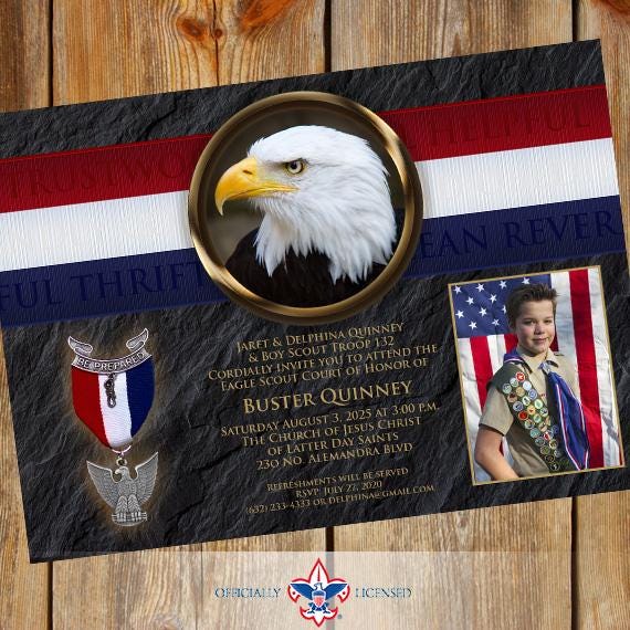 Eagle Scout court of honor invitation, single sided invitation, Scouting America invitation, Court of Honor, BSA0301