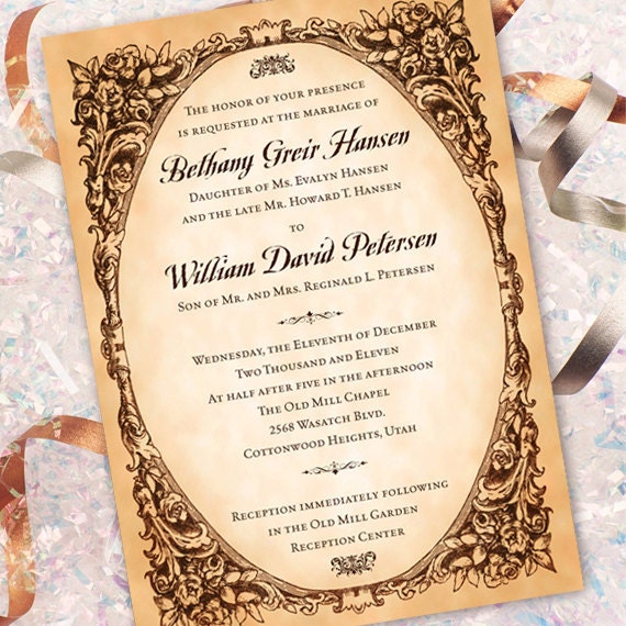 wedding invitations, vintage wedding invitations, classic wedding announcements, old world wedding invitations, wedding package,