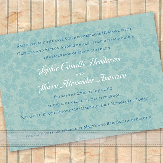 wedding invitations, destination wedding, wedding package, aqua bridal shower invitations, Caribbean wedding, wedding package, IN201