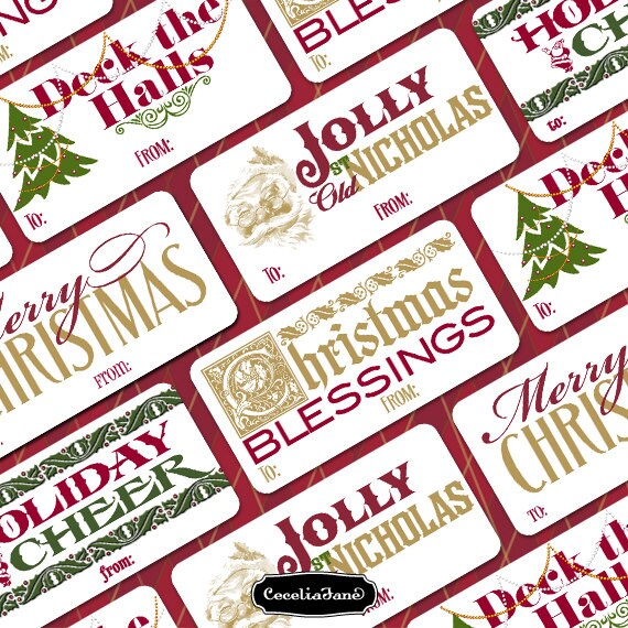 gift tag labels, Avery 5871 labels, 2"x4" Christmas gift labels, digital download gift tags, Christmas gift tags, printable gift tags ID153