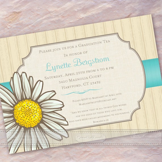 bridal shower invitations, daisy bridal shower invitations, turquoise bridal shower invitations, graduation invitations, grad party, IN368