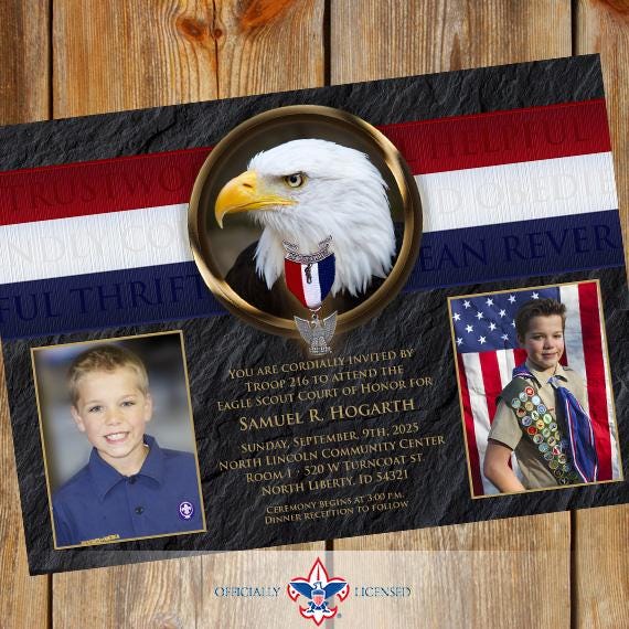 Eagle Scout Court of Honor invitation, double sided invitation, BSA invitation, Scouting America invitation, BSA0301