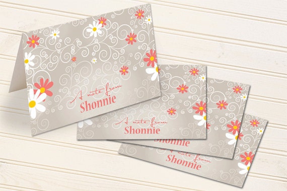 personalized notecards, coral notecards, coral personalized cards, daisy notecards, salmon notecards, thank you cards, notecard set, PS114