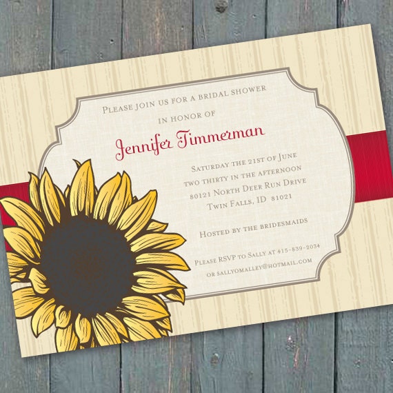 bridal shower invitations, sunflower bridal shower invitations, 16th birthday party, sunflower invitations, sunflower birthday party, IN203