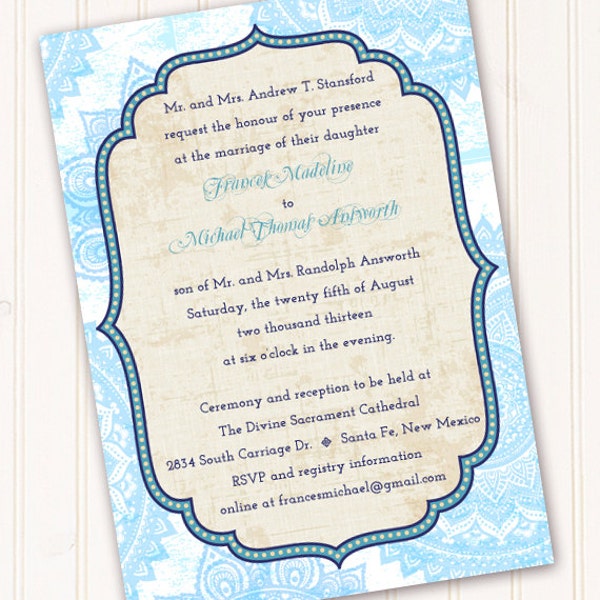 wedding invitations, Moroccan invitations, turquoise wedding invitations, graduation invitations, wedding package, IN213