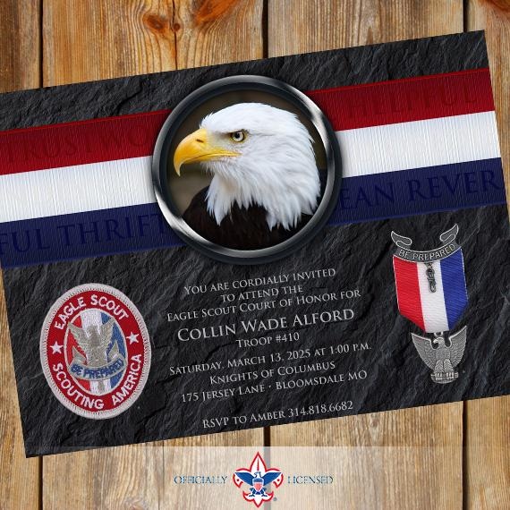 Eagle Scout court of honor invitation, single sided invitation, BSA invitation, Scouting America invitation, Court of Honor, BSA0501