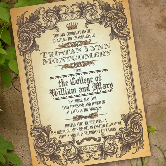 graduation invitations, antique graduation invitations, cum laude graduation invitation, elegant graduation invitations, grad party, IN282
