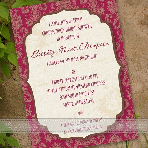 bridal shower invitations, ruby red bridal shower invitations, wedding shower invitations, cranberry wedding shower invitations, IN168