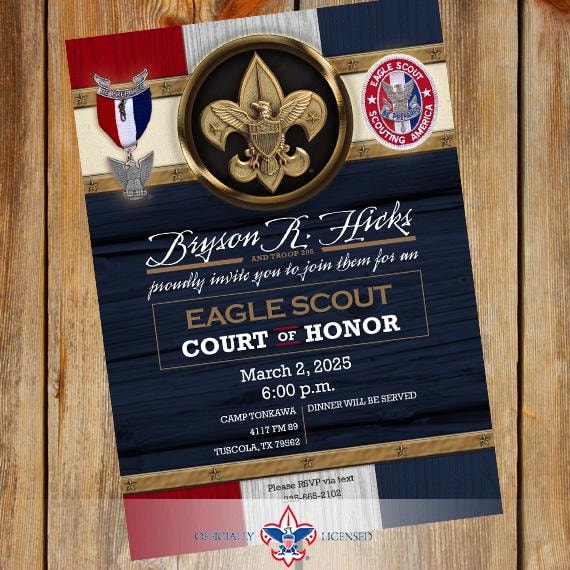 Eagle Scout court of honor invitations, double sided invitations, Court of Honor invitation, Scouting America invitations, BSA0901