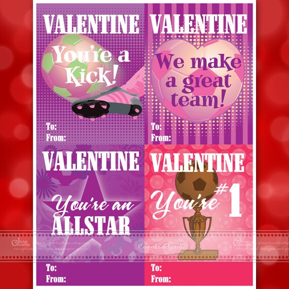 Valentine cards, Valentine Day cards, printable Valentine cards, instant download Valentines cards, soccer Valentine cards, ID124