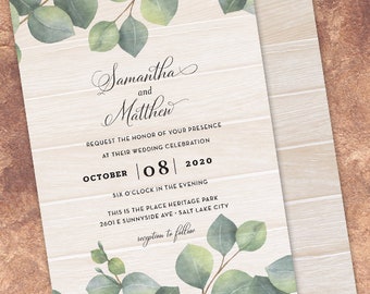 wedding invitations, eucalyptus wedding invitations, greenery wedding invitations, botanical wedding invitations, foliage wedding, IN700