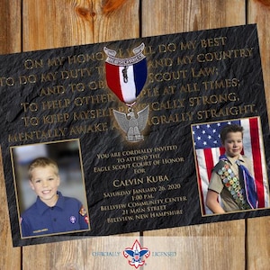 Eagle Scout court of honor invitation, double sided invitation, trail to eagle, Scouting America invitation, BSA invitation, BSA0101