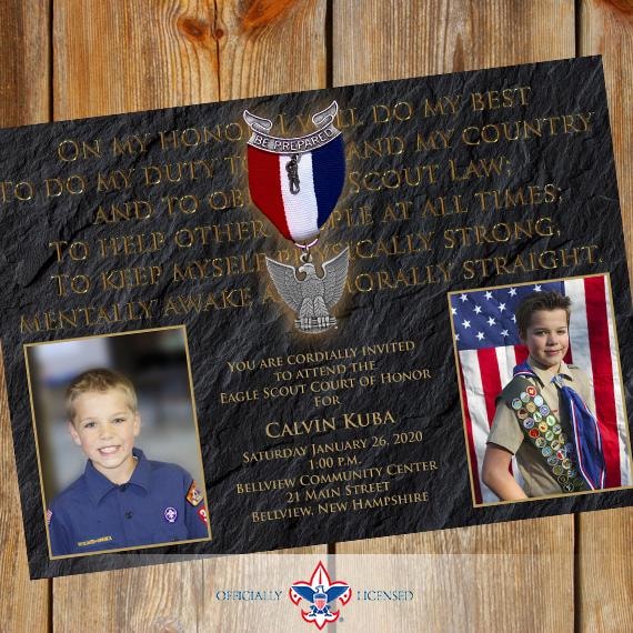 Eagle Scout court of honor invitation, double sided invitation, trail to eagle, Scouting America invitation, BSA invitation, BSA0101
