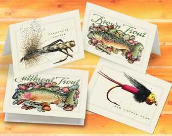 fly fishing notecards, trout notecards, fishing notecards, fly fisherman birthday, fisherman gift, fly fisherman retirement, fly fishing