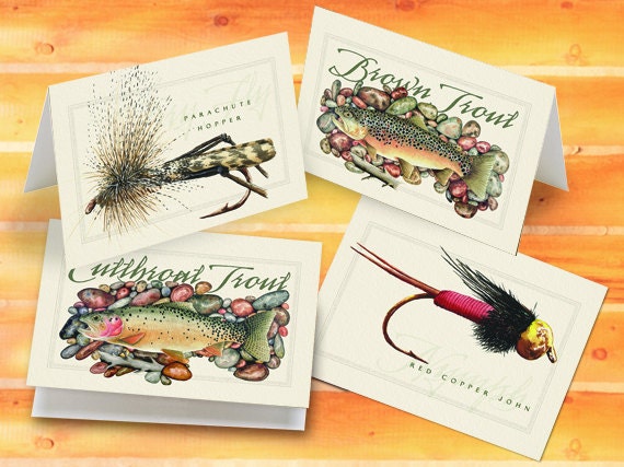 fly fishing notecards, trout notecards, fishing notecards, fly fisherman birthday, fisherman gift, fly fisherman retirement, fly fishing