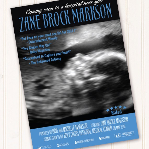 baby shower invitations, baby announcement, movie poster baby announcement, gender reveal party, baby shower ideas, blue movie poster, IN312