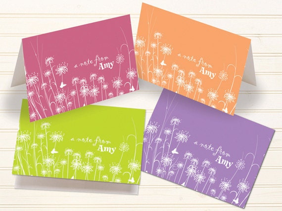 thank you cards, personalized notecards, tangerine notecards, pink thank you cards, floral personalized notecards, floral stationery, PC112