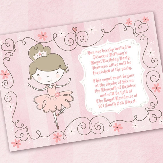 ballerina birthday party, princess birthday party, pinkalicious birthday invitation, pink ballerina invitation, ballet recital