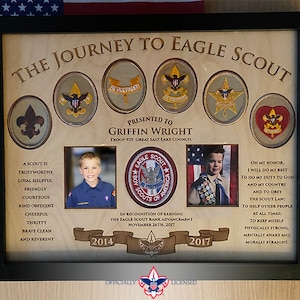 Journey to Eagle Plaque, 11x14 wood plaque, Eagle Scout patches, Customized, Eagle Scout, Court of Honor, BSA1405