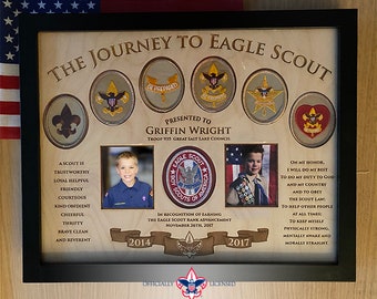 Journey to Eagle Plaque, 11x14 wood plaque, Eagle Scout patches, Customized, Eagle Scout, Court of Honor, BSA1405