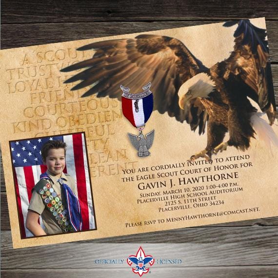 Eagle Scout court of honor invitation, single sided invitation, BSA invitation, Court of Honor, Scouting America invitation, BSA0201
