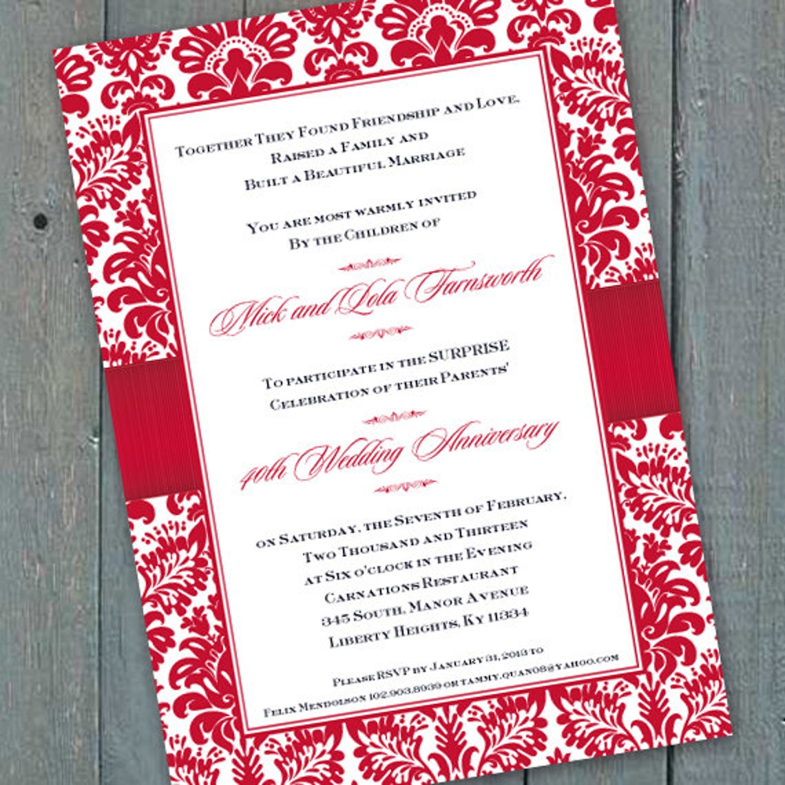 Anniversary Invitations 40th Anniversary Party Invitations | Etsy