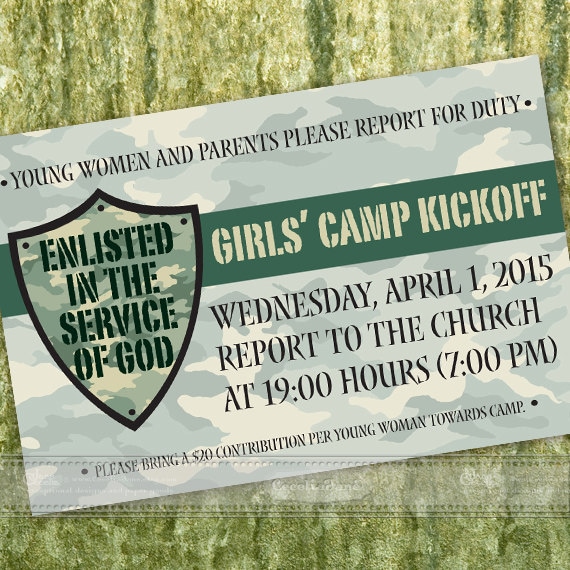 girls camp invitations, girls camp kickoff invitations, bootcamp party invitation, army birthday party, camouflage birthday party, IN431