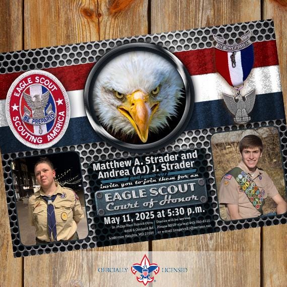 Eagle Scout court of honor invitations, single sided invitation, Court of Honor invitation, Scouting America invitation, BSA1001
