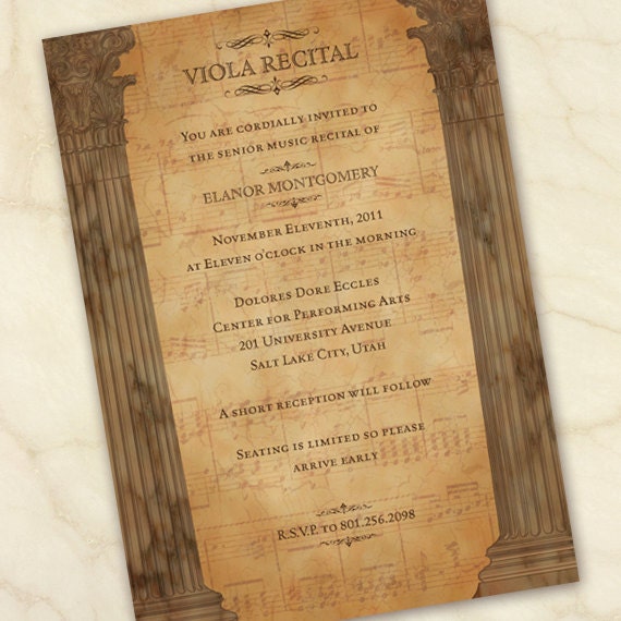 graduation recital invitations, viola recital, piano recital, music department recital, voice recital invitation, senior recital, IN117