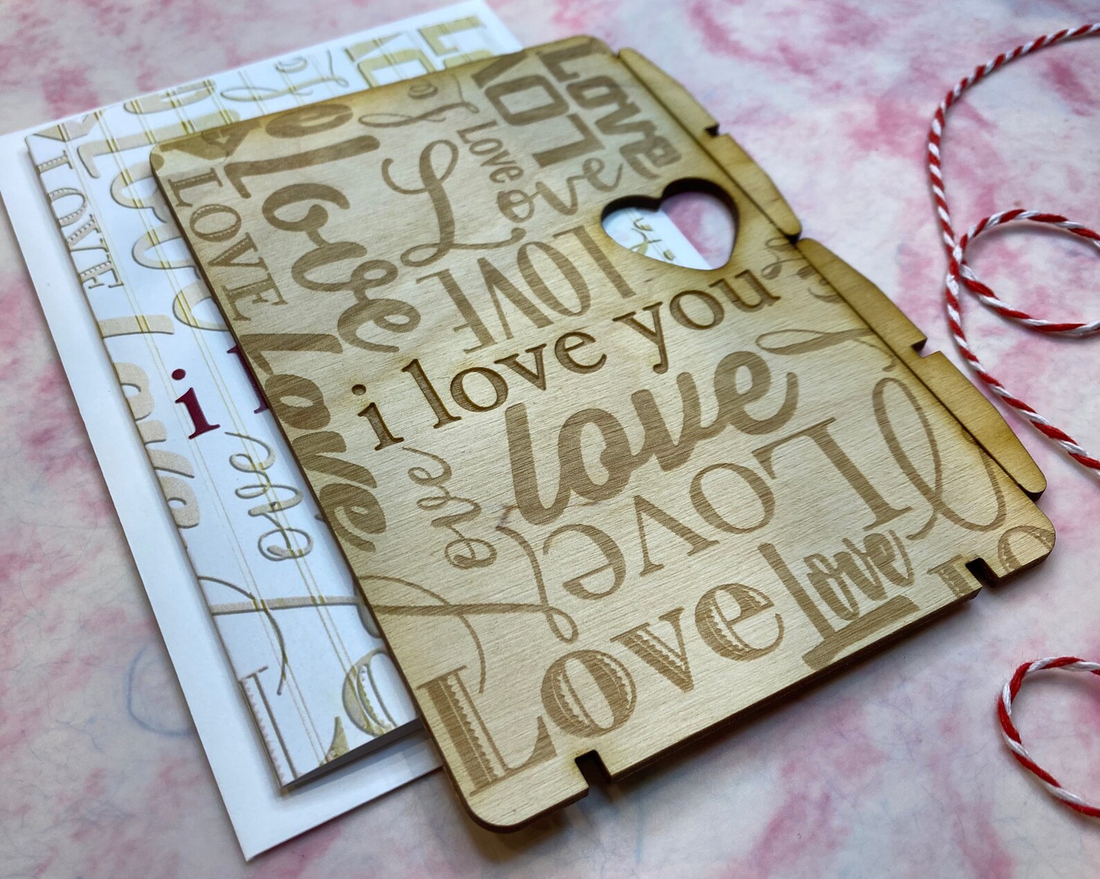 Wood Card, Laser Engraved Card, Valentines Day Card, I Love You, Happy ...