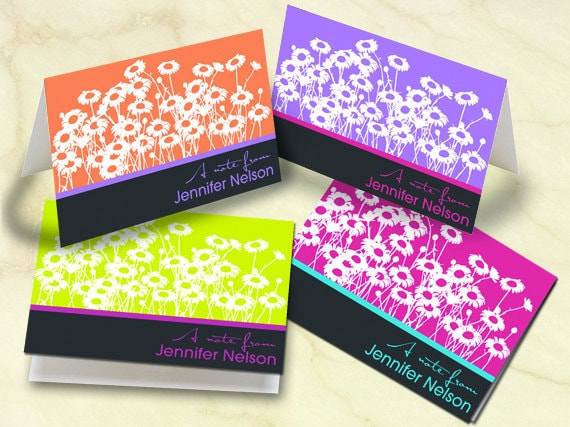 thank you cards, personalized thank you cards, tangerine thank you cards, notecard set, hot pink notecards, personalized notecard sets