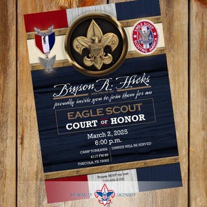 Character Eagle Scout court of honor invitation, single sided invitation, Scouting America invitation, Court of Honor, BSA0901