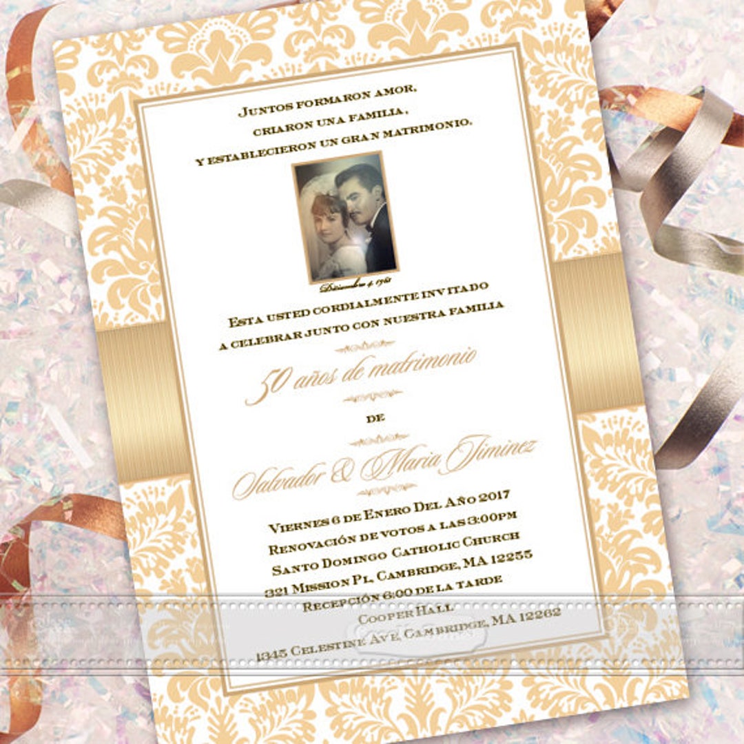 50th Wedding Anniversary Invitation, Spanish Anniversary Invitation