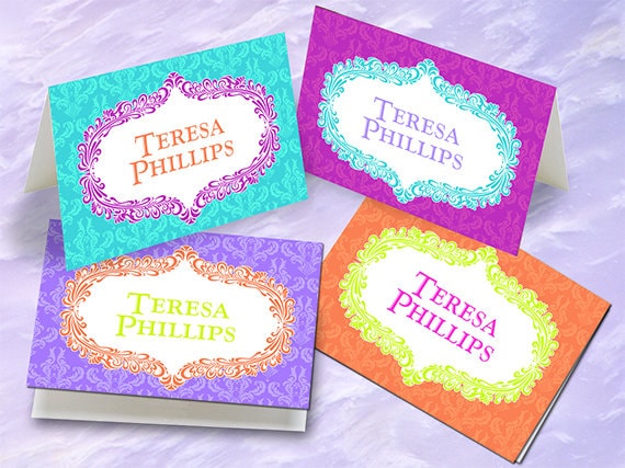 thank you cards, personalized notecards, personalized stationery, tangerine notecards, turquoise notecards, hot pink thank you cards, PC105