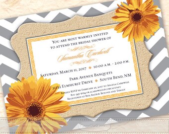 bridal shower invitations, chevron bridal shower, gerber daisy bridal shower, wedding shower invitation, bridal shower package, IN542