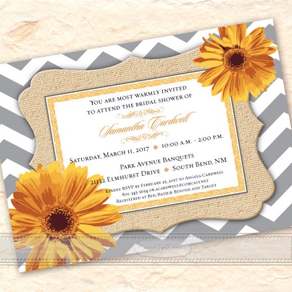 bridal shower invitations, chevron bridal shower, gerber daisy bridal shower, wedding shower invitation, bridal shower package, IN542