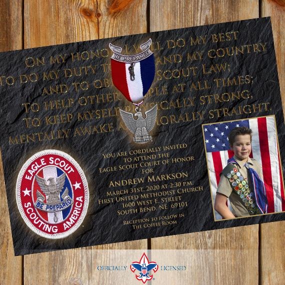 Eagle Scout court of honor invitation, single sided invitation, trail to eagle, BSA invitation, Scouting America invitation, BSA0101