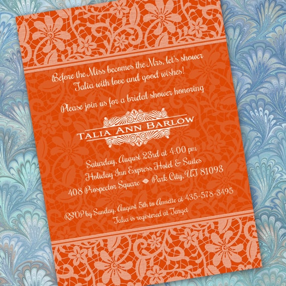 bridal shower invitations, tangerine tango bridal shower invitations, tangerine wedding invitations, OSU graduation invitations, IN217.3