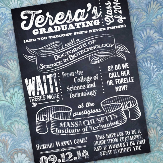 graduation invitations, graduation announcements, chalkboard graduation announcements, grad party, college graduation, huzzah grad! IN321