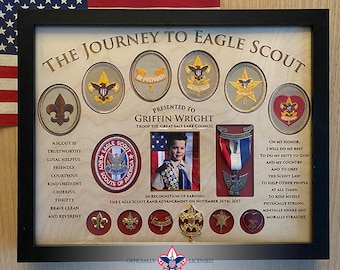 Journey to Eagle Plaque, 11x14 wood plaque, Eagle Scout patches, Eagle Scout pins, Customized, Eagle Scout, Court of Honor, BSA1407