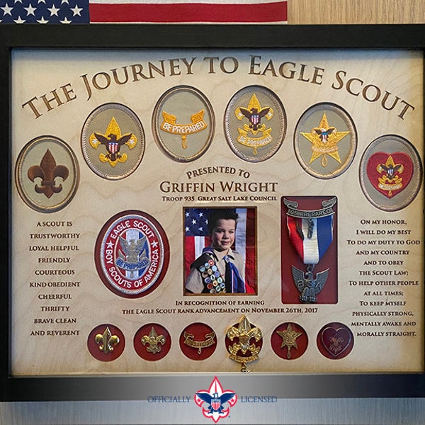 Journey to Eagle Plaque, 11x14 wood plaque, Eagle Scout patches, Eagle Scout pins, Customized, Eagle Scout, Court of Honor, BSA1407
