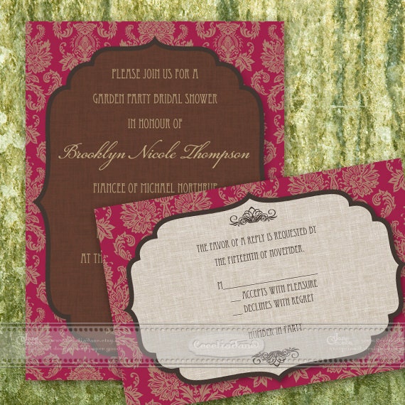bridal shower invitation, ruby bridal shower invitations, chocolate bridal shower, cranberry bridal shower, damask bridal shower, IN371