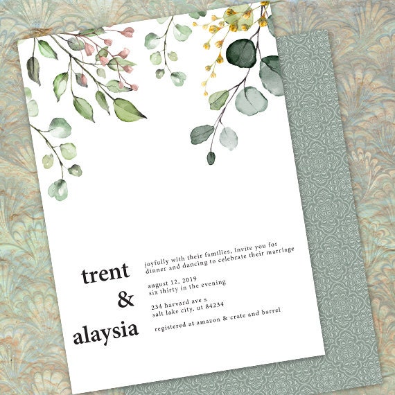 wedding invitations, eucalyptus wedding invitations, greenery wedding invitations, botanical wedding invitations, foliage wedding, IN697