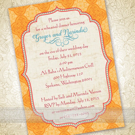 wedding invitations, Moroccan wedding invitations, tangerine tango bridal shower invitations, wedding package, IN364